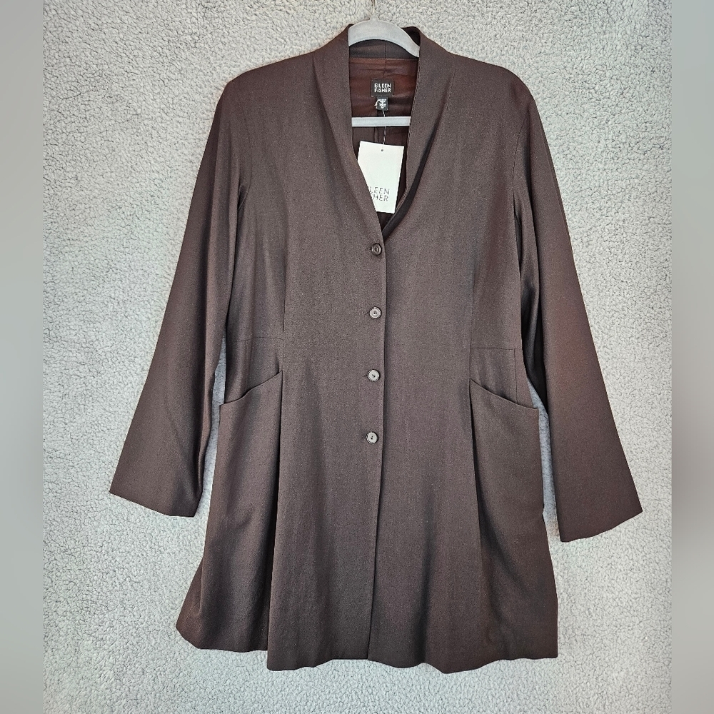 Eileen Fisher Womens Brown Wool Blend Coat Sz M Dress Coat Suit Coat Pockets - Picture 4 of 11